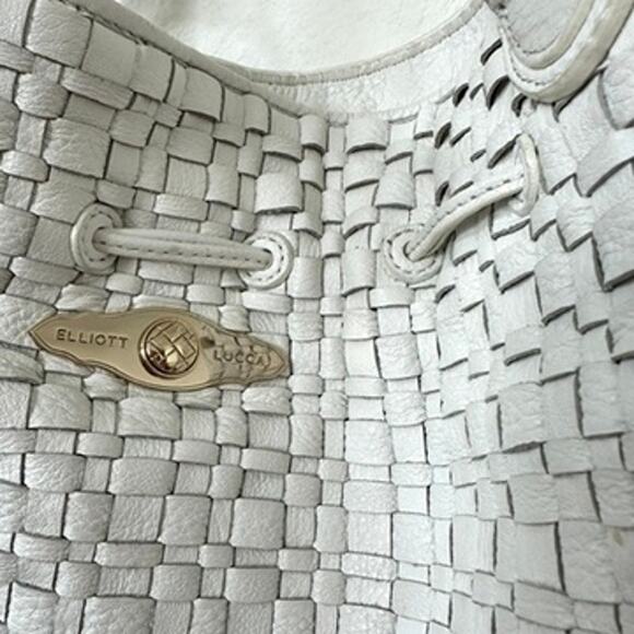 Elliott Lucca White Woven Leather Tote Boho Cottage Minimalist Neutral Coastal - Picture 7 of 11